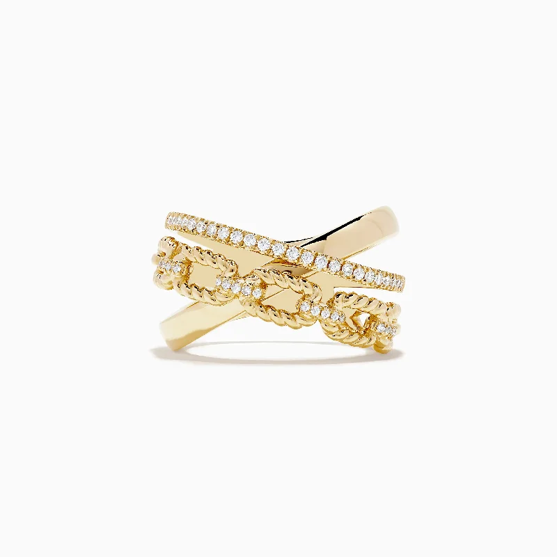 Ladies rings zirconia radiance -D'oro 14K Yellow Gold Diamond Crossover Ring