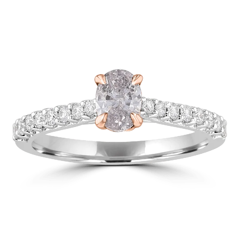 Ladies rings fork charm -14KT WHITE GOLD 0.74 CTW LIGHT PURPLISH PINK DIAMOND ACCENT RING