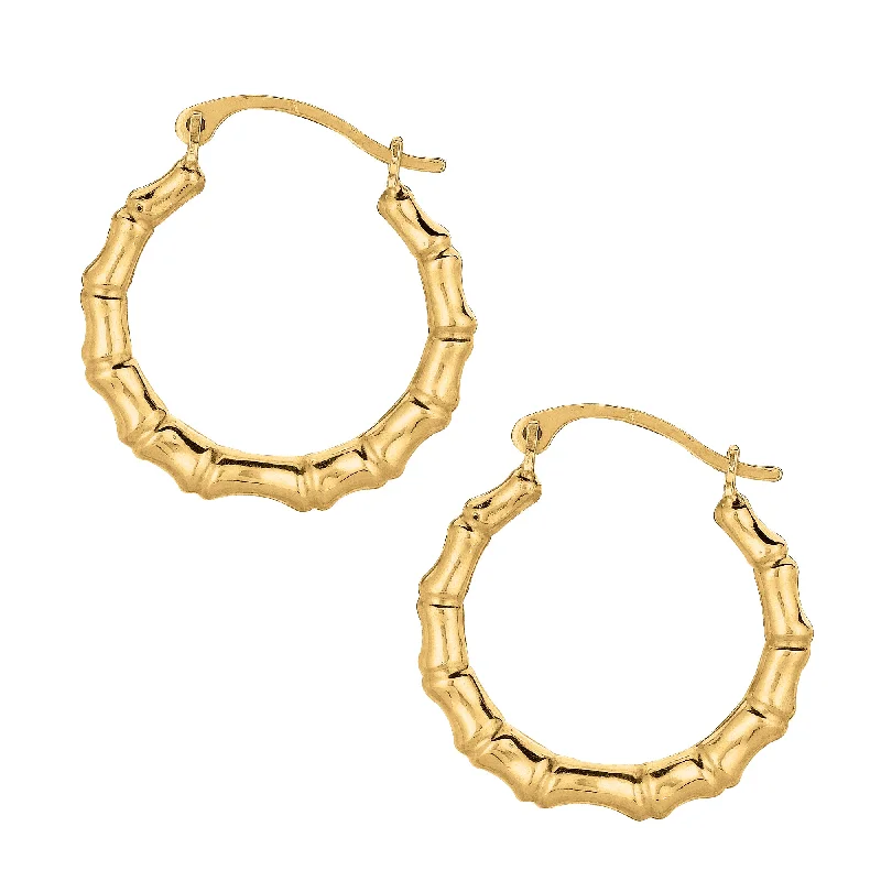 Ladies earrings lab grown sparkle -10K Gold Bamboo Hoop Earring