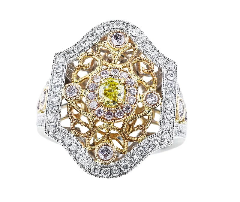 Ladies rings noble radiance -18KT WHITE & YELLOW GOLD 1.14CTW DIAMOND SCROLL RING