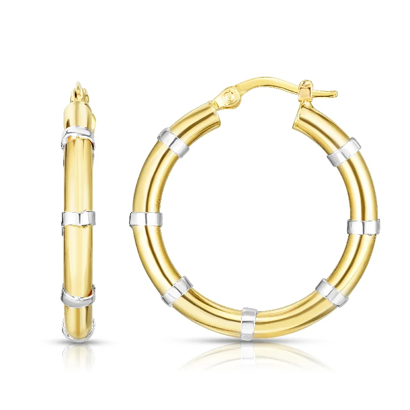 Ladies earrings fresh glow -14K Gold Diamond Cut Station Hoop Earring