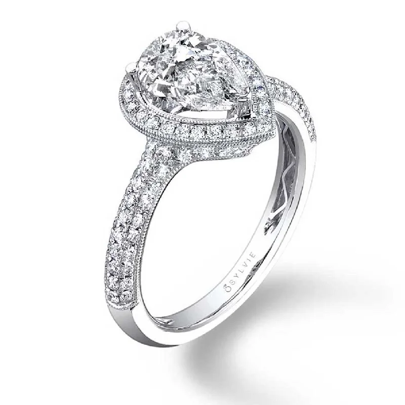 Ladies engagement rings kind radiance -Sylvie Pear Shaped Engagement Ring With Halo SY096