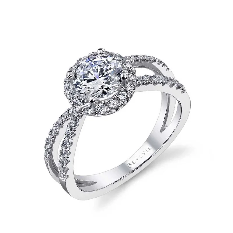 Ladies engagement rings budget sparkle -Sylvie Split Shank Engagement Ring With Halo SY971