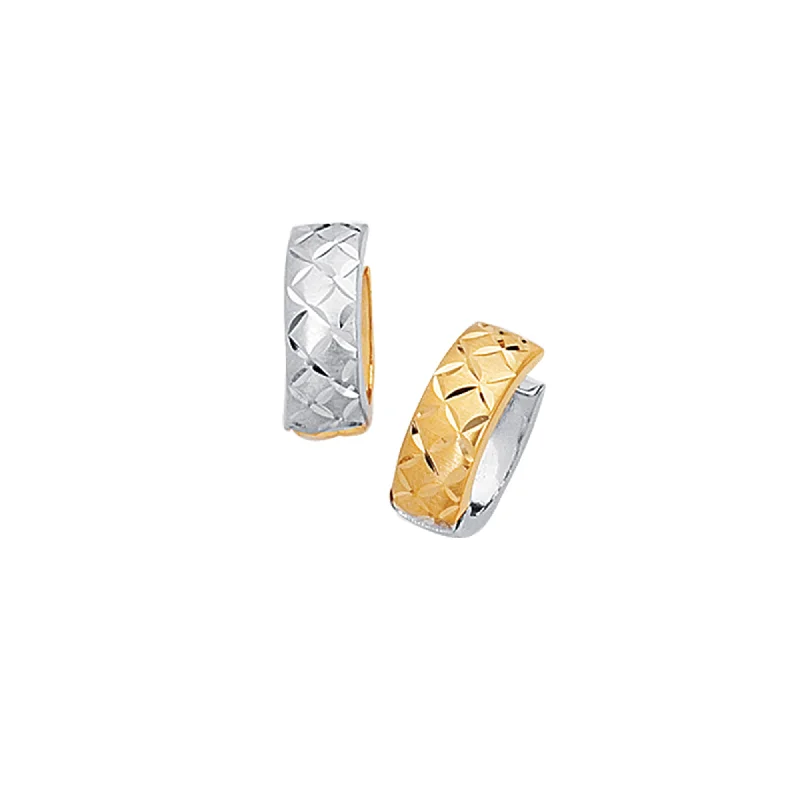 Ladies earrings new glow pair -14K Gold Reversible X Pattern Huggie Earring