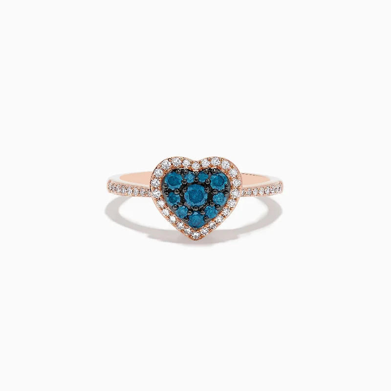 Ladies rings seek shine -Bella Bleu 14K Rose Gold Blue and White Diamond Heart Ring