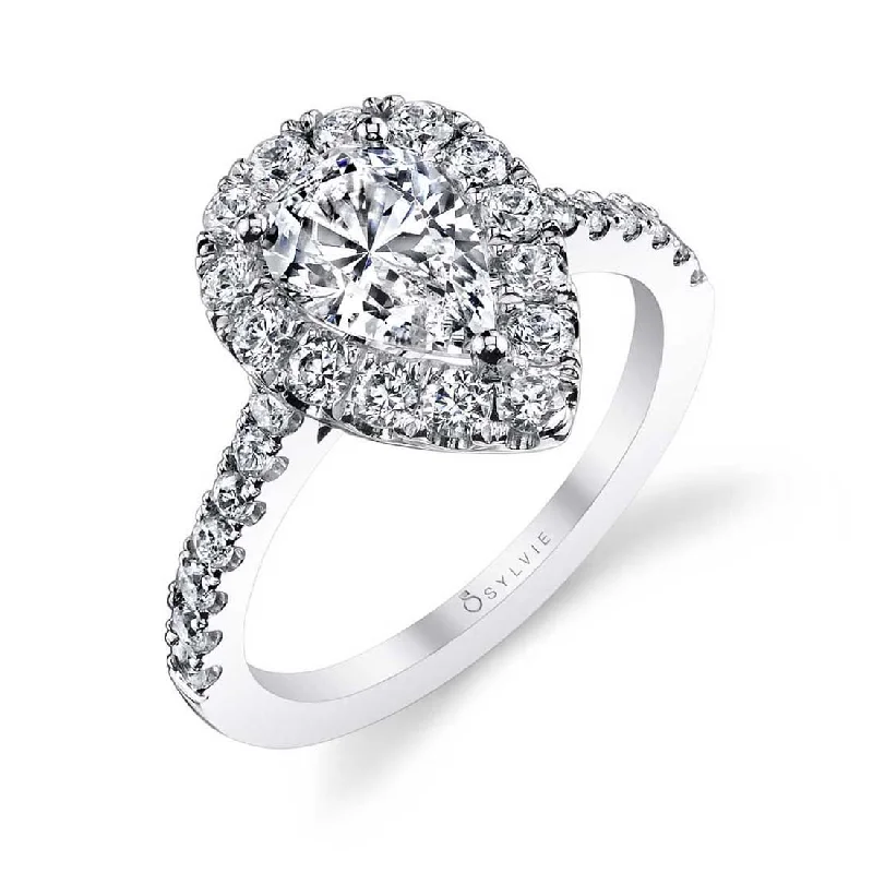 Ladies engagement rings bunch glow -Sylvie Pear Shaped Engagement Ring With Halo S1199-PS