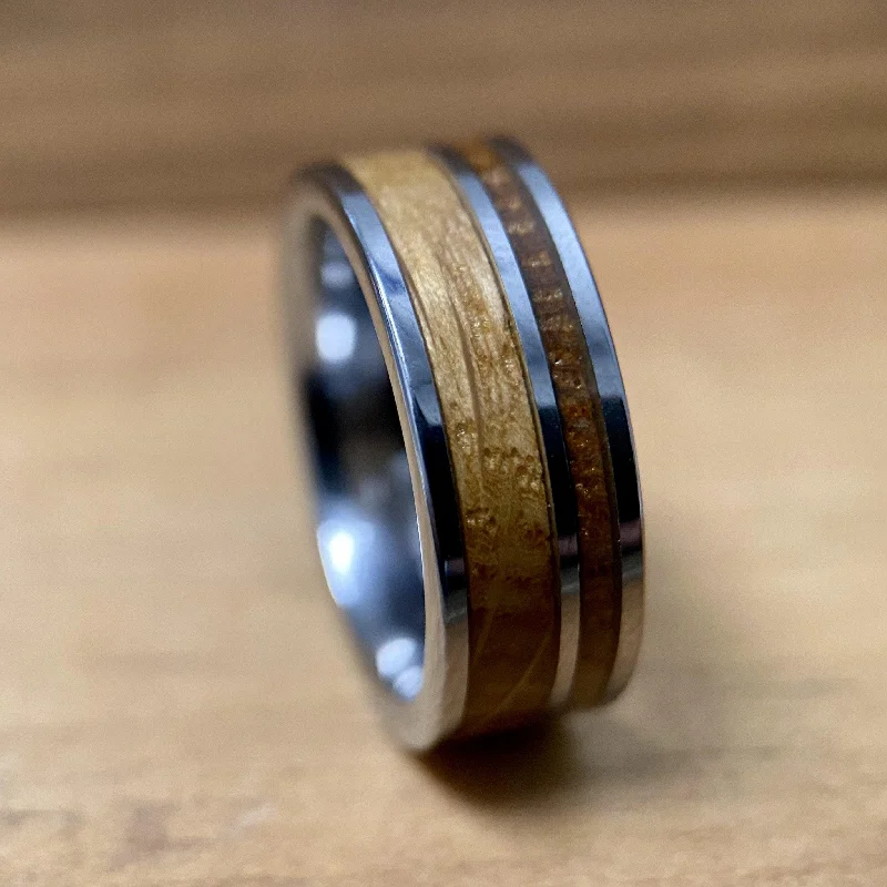 Ladies rings moonstone brilliance -“The Whiskey Lover” Tungsten Ring With Reclaimed Bourbon Whiskey Barrel Wood