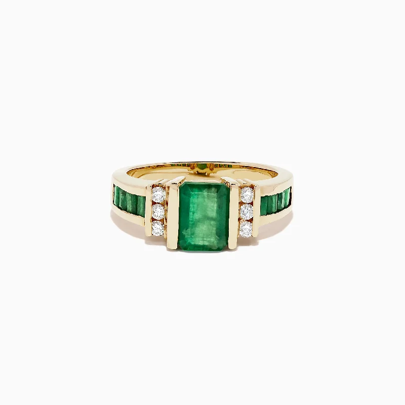 Ladies rings pave glow -Brasilica 14K Yellow Gold Emerald and Diamond Ring, 2.26 TCW