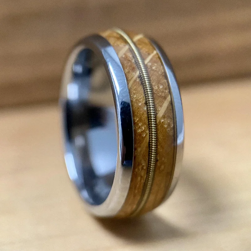 Ladies rings myth glow -“The Guitar Player” Tungsten Ring With Reclaimed Bourbon Barrel And Guitar String