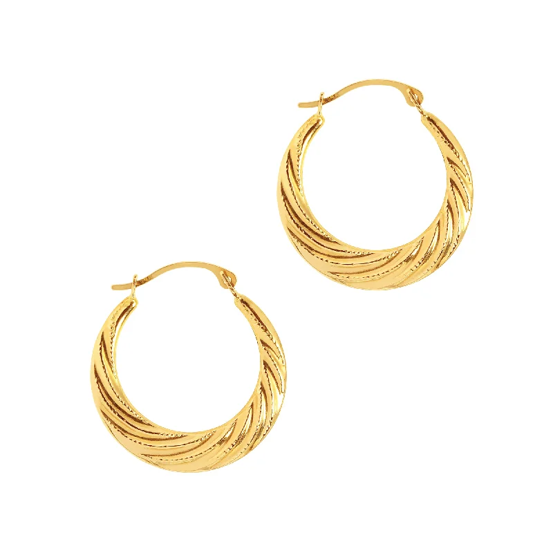 Ladies earrings soft glow studs -10K Gold Round Graduated Twist Hoop Earring