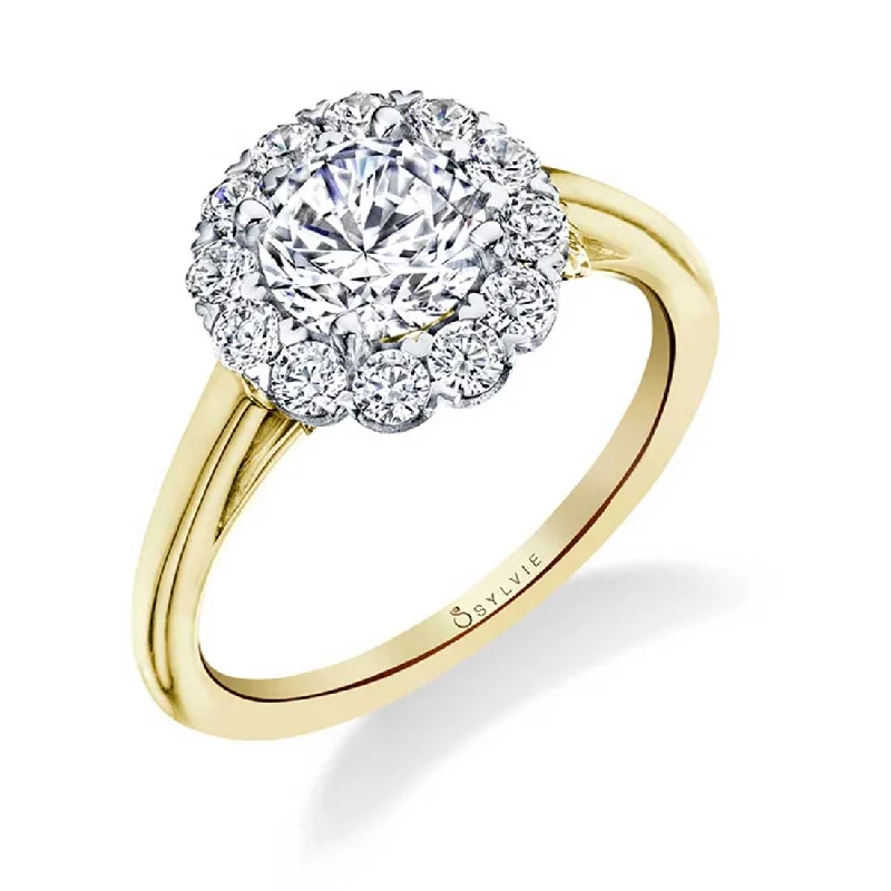 Ladies engagement rings box glow -Sylvie Classic Cushion Halo Engagement Ring Two Tone S1756-TT