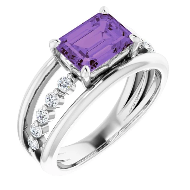 Ladies rings petal glow -14K White Natural Amethyst & 1/5 CTW Natural Diamond Ring