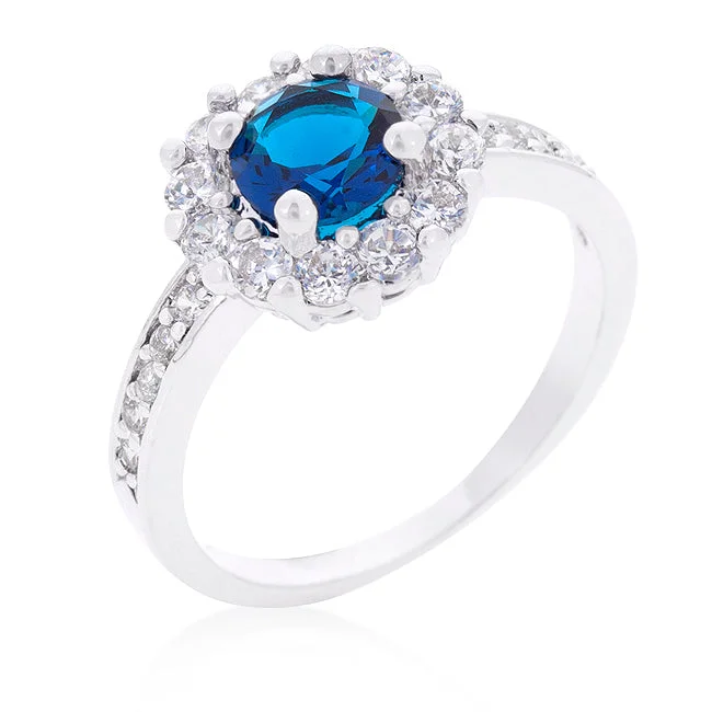 Ladies engagement rings duo glow -Belle Sapphire Blue Halo Engagement Cocktail Ring | 2.5ct