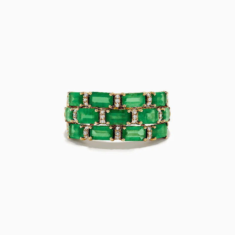 Ladies rings prism charm -Brasillica 14K Yellow Gold Diamond and Emerald Ring