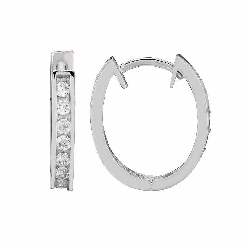 Ladies earrings root radiance -Silver Oval CZ Hoop Earrings