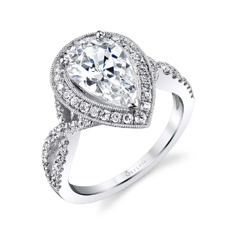 Ladies engagement rings beat shine -Sylvie Pear Shaped Engagement Ring With Halo S1776