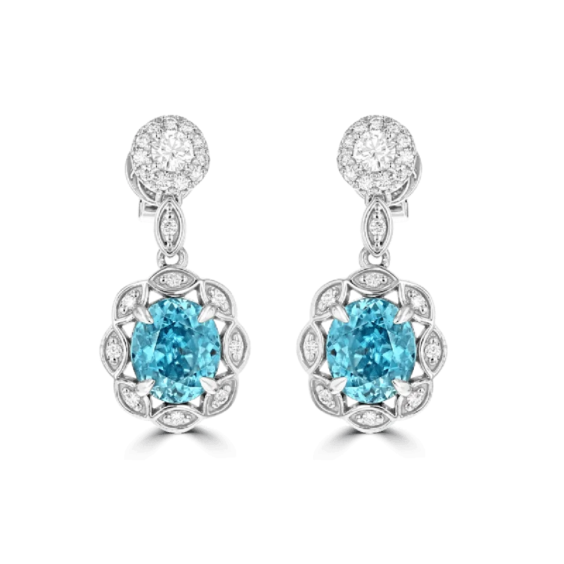 Ladies earrings past charm -JULEVE 18KT 6.46 CTW ZIRCON & 0.55 CTW DIAMOND DROP EARRINGS