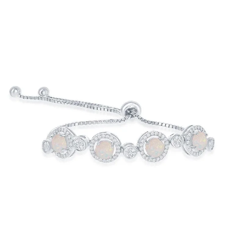 ladies bracelets ruby-Sterling Silver Bezel-Set CZ and White Opal Bolo Bracelet