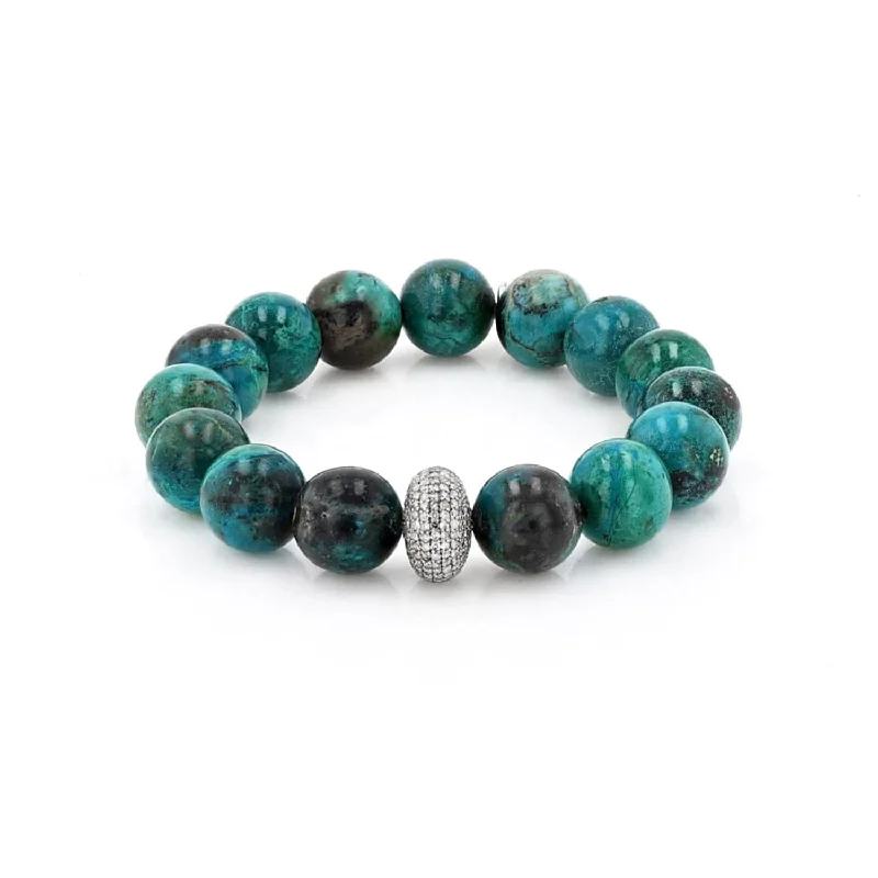 ladies bracelets closed-Chrysocolla Green Bead Bracelet with 1 Diamond Donut - 12mm  B0003313