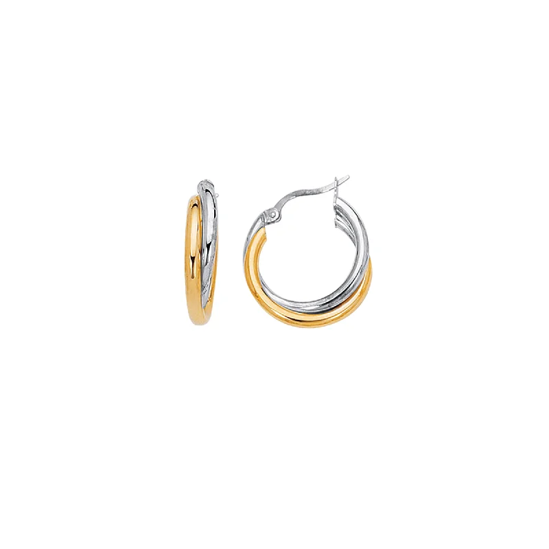 Ladies earrings mild shine -14K Two-tone Gold Polished Double Row Hoop Earring