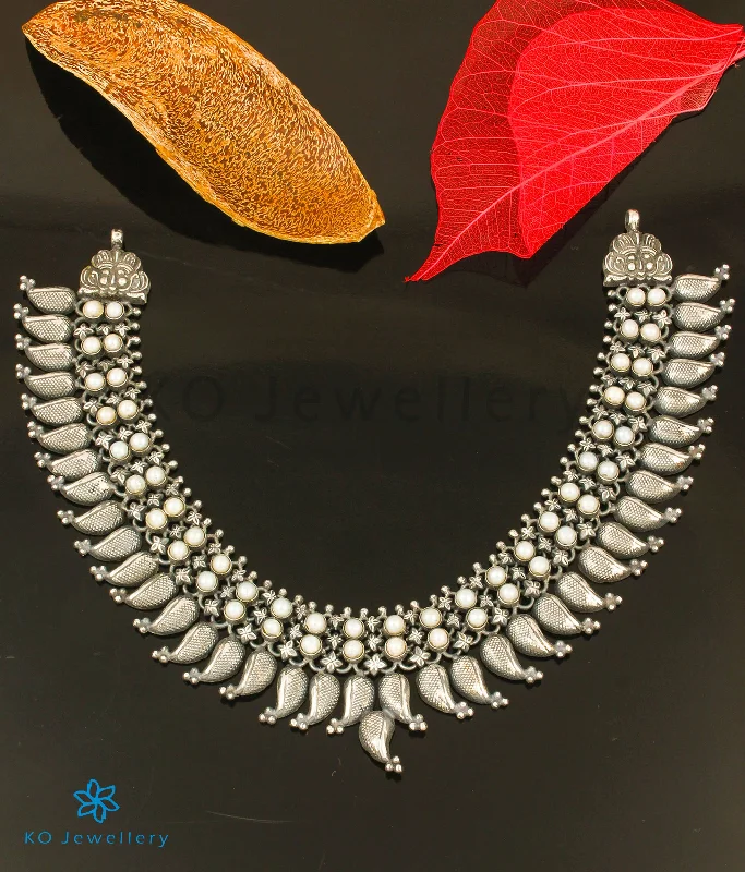 ladies necklaces durable design-The Mukta Silver Pearl Necklace (Oxidised)