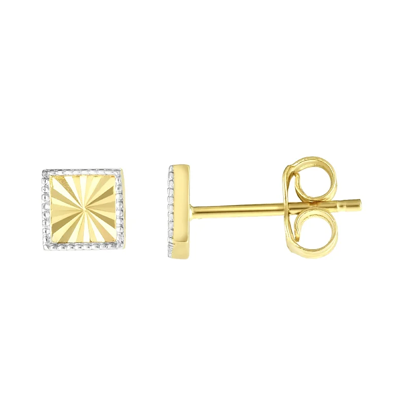 Ladies earrings kind radiance -14K Gold Diamond Cut Square Stud Earring