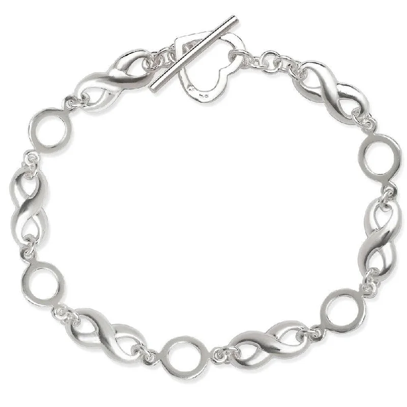 ladies bracelets statement-Sterling Silver Infinity with Heart Toggle Bracelet, 7.5"