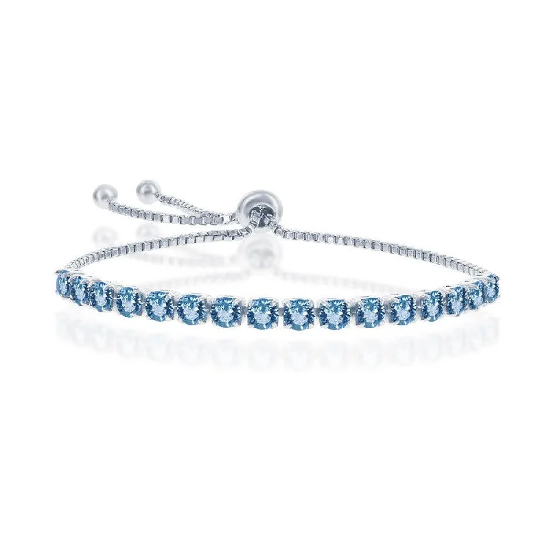 ladies bracelets forever-Sterling Silver 4mm Aquamarine "March" Swarovski Element Bracelet