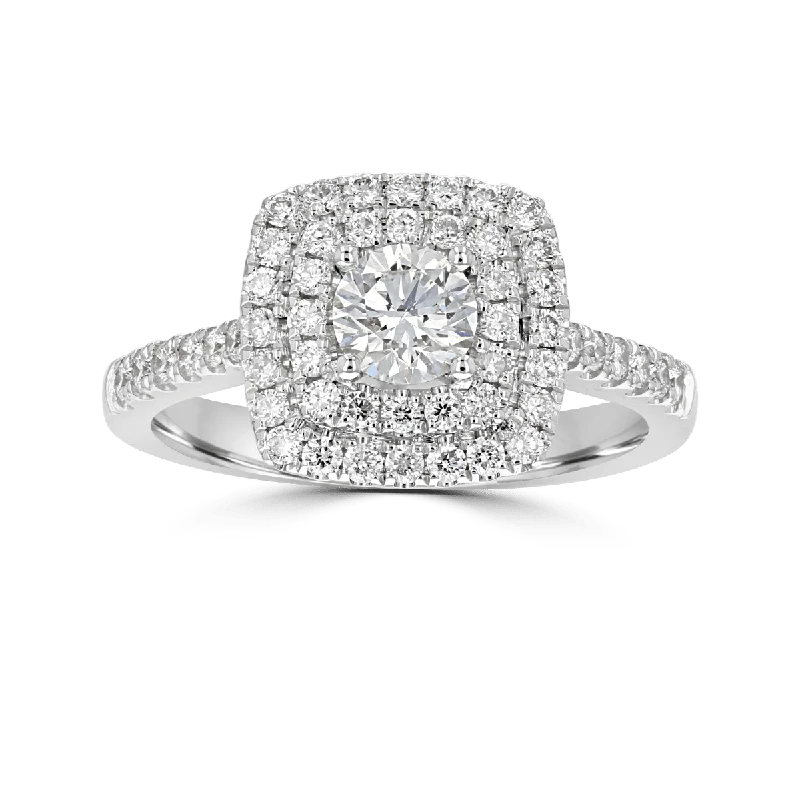 Ladies rings neat glow -JULEVE 14KT WHITE GOLD 0.80 CTW DIAMOND DOUBLE SQUARE HALO RING