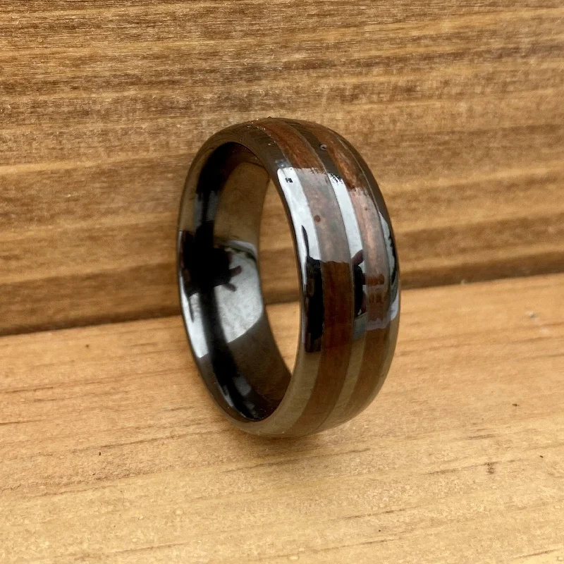 Ladies rings hand glow ring -“The Corporal” 100% USA Made Black Ceramic Ring With Wood From A M1 Garand