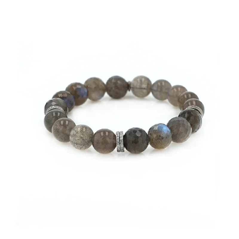 ladies bracelets designs-Labradorite Mixed Bead Bracelet with 6 Diamond Rondelles - 10mm  B0003575