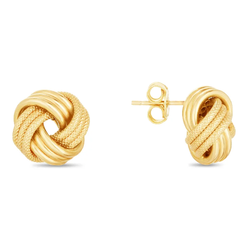 Ladies earrings rich shine -14K Gold Large Polished & Textured Love Knot Stud Earring