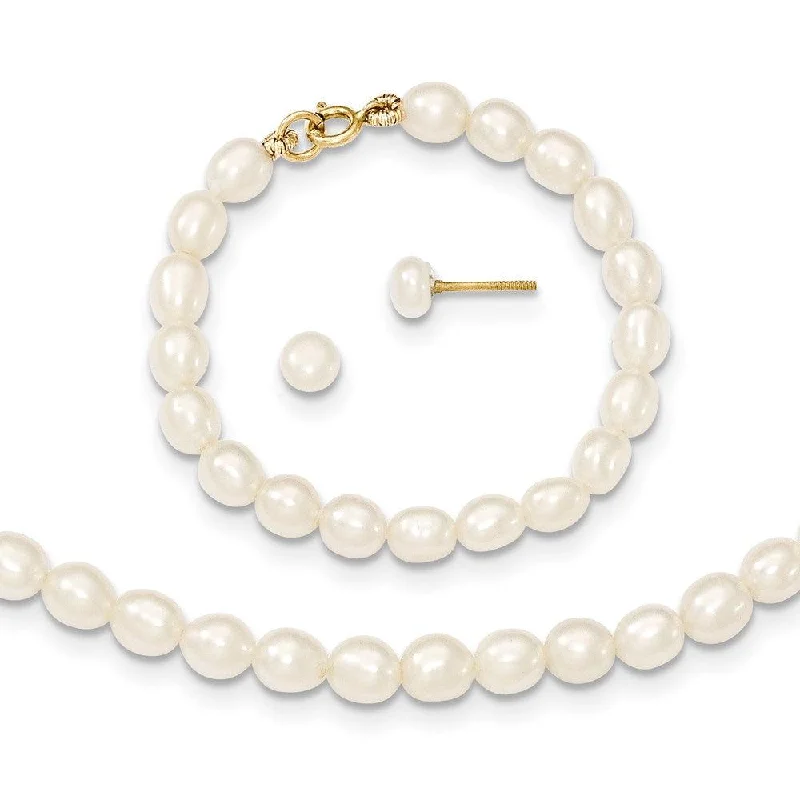 ladies bracelets custom design-14k White FW Cultured Pearl 12 Necklace, 4 Bracelet & Earring Set