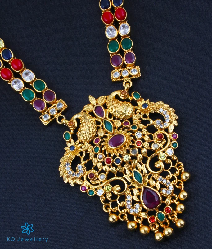 ladies necklaces eco friendly-The Madhurya Silver Navaratna Peacock Necklace