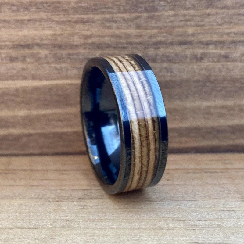 Ladies rings tourmaline shine -"The Warsaw" 100% USA Made Black Ceramic Ring With Wood From AK-47 Rifle