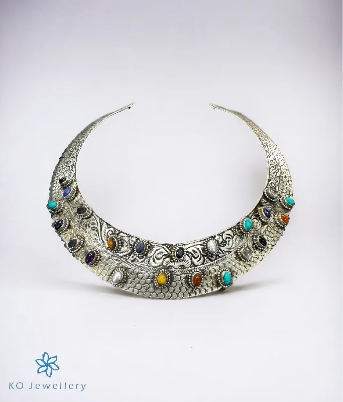 ladies necklaces styles-The Multi Gemstone Silver Antique Hasli Necklace