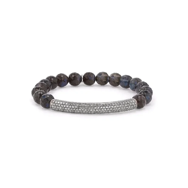 ladies bracelets cocktail-Labradorite Faceted Bead Bracelet with Diamond Bar - 8mm B0003019