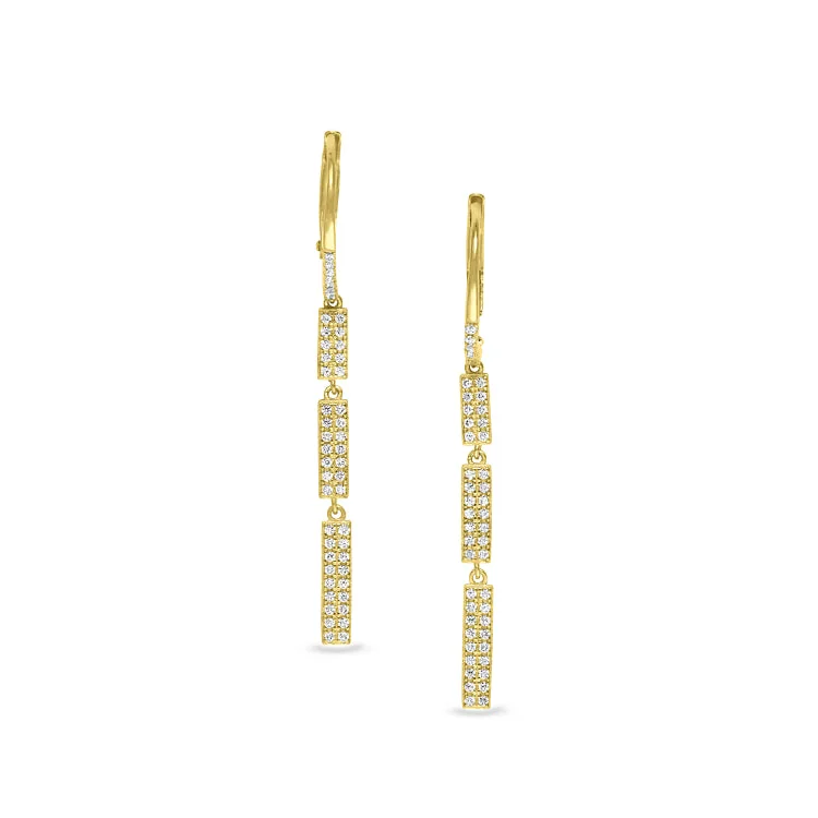 Ladies earrings pop charm -Gold Finish Sterling Silver Micropave Three Bar Drop Earrings with Simulated Diamonds