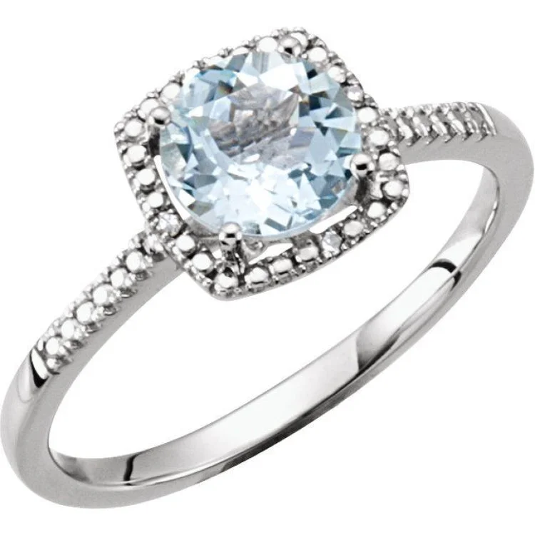 Ladies rings past charm -Sterling Silver Natural Aquamarine & .01 CTW Natural Diamond Ring