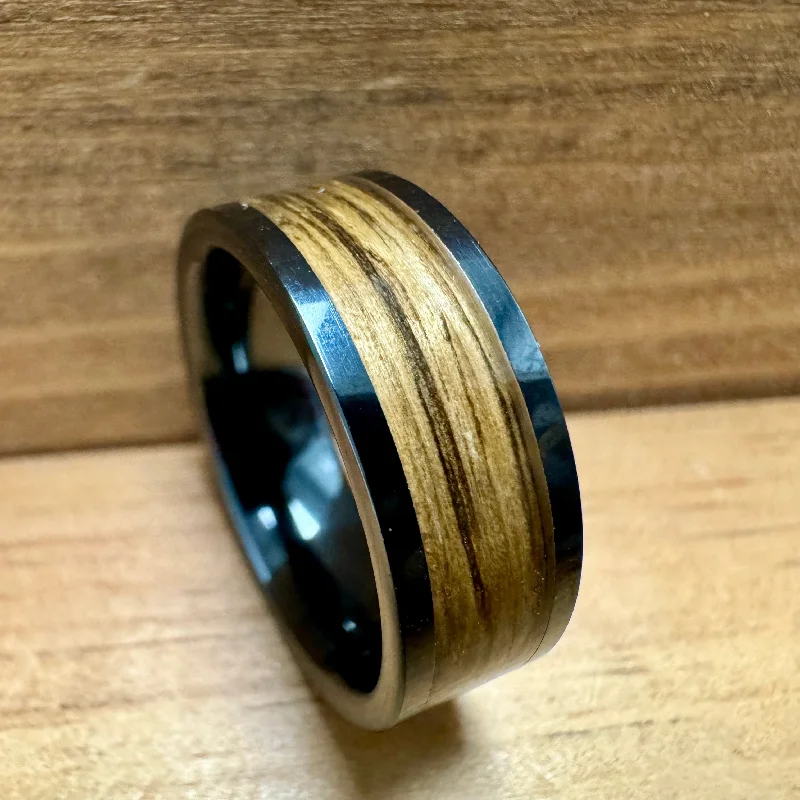 Ladies rings wild radiance -“The Bourbon” 100% USA Made Build Your Own Ring Black Diamond Ceramic Pipe Cut 8mm High Polish Ring