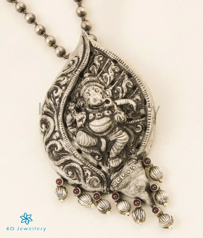 ladies necklaces ruby-The Natya Ganesha Silver Nakkasi Necklace