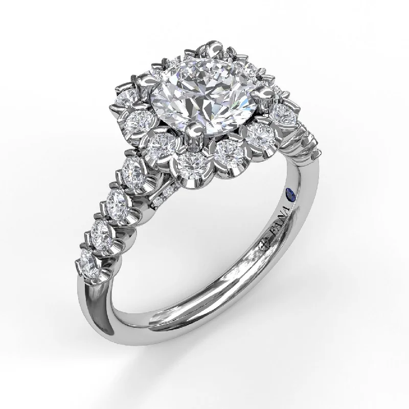 Ladies engagement rings next shine -Fana Large Cushion Halo Engagement Ring 3589