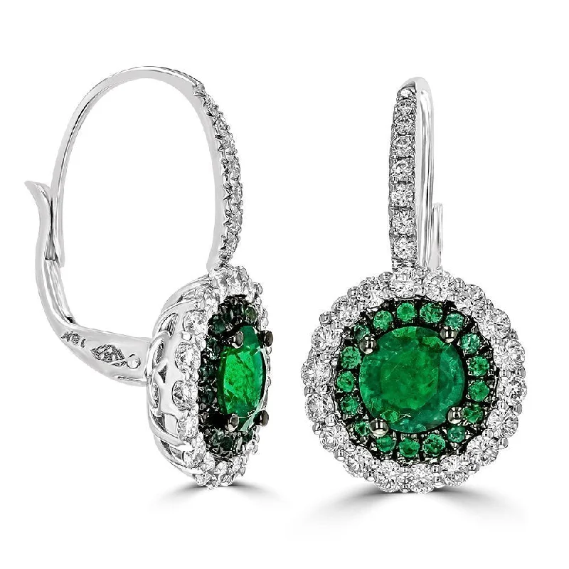 Ladies earrings malachite sparkle -Juleve 1.69 CTW Emerald & 1.01 CTW Diamond Halo Drop Earrings