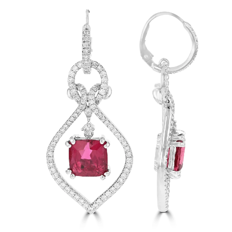 Ladies earrings blend glow -JULEVE 18KT 8.42 CTW RUBELLITE & 1.53 CTW DIAMOND DROP EARRINGS