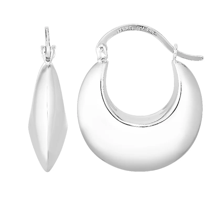 Ladies earrings helm shine -Silver Small Round Puffy Hoop Earring