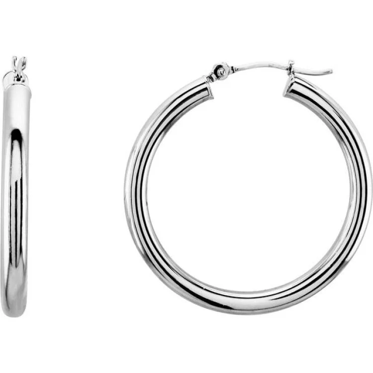 Ladies earrings box glow -14K White 30 mm Tube Hoop Earrings