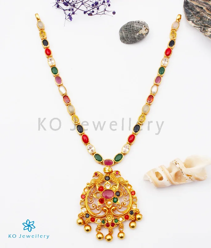 ladies necklaces contemporary-The Sachi Silver Peacock Navaratna Necklace