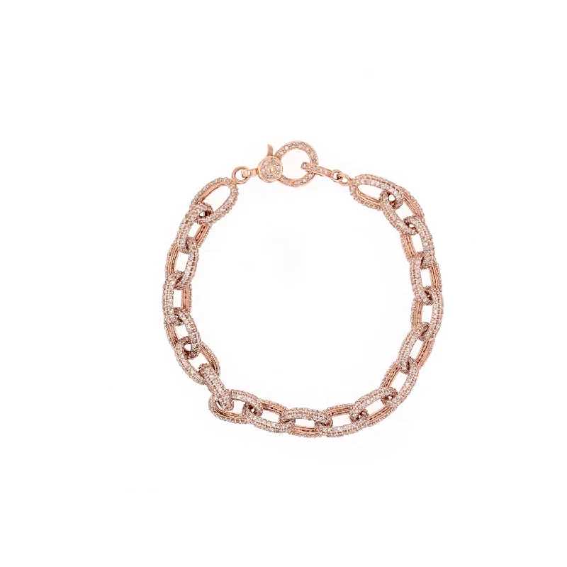 ladies bracelets retro-14k Rose Gold Diamond Oval Chain Bracelet BRG00068