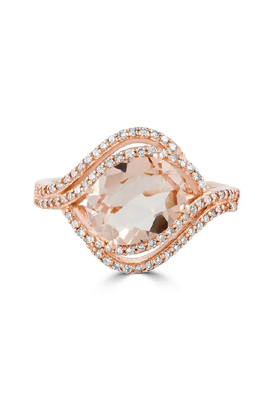 Ladies rings regal cut glow -Blush 14K Rose Gold Morganite and Diamond Ring, 2.62 TCW