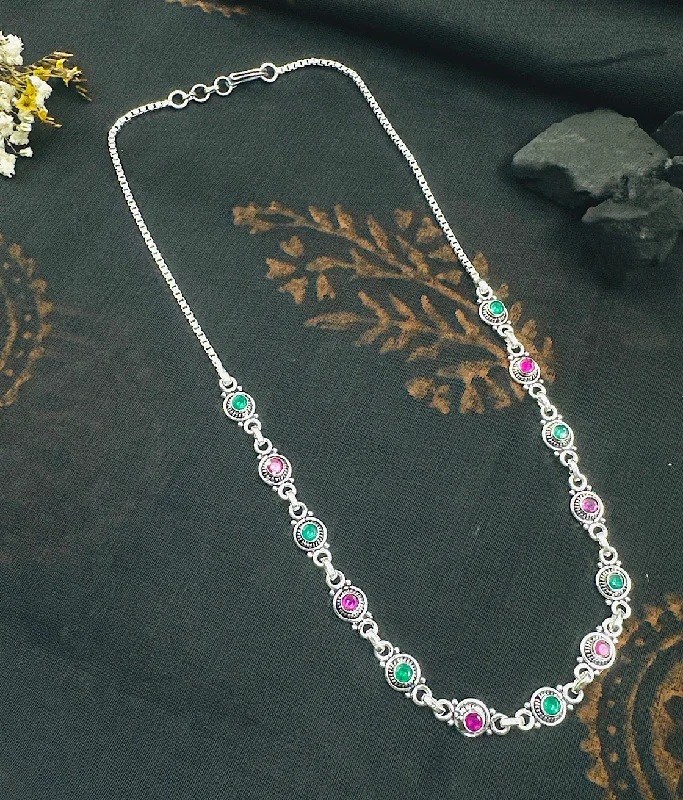 ladies necklaces brushed-The Silver Gemstone Necklace (Red/green)